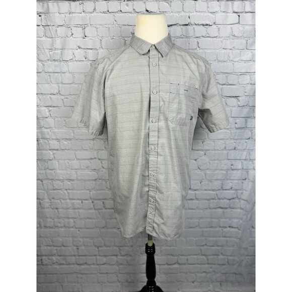 Mountain Hard Wear Men Large Short Sleeve Button Up Shirt Gray Cotton Polyester - Picture 2 of 10